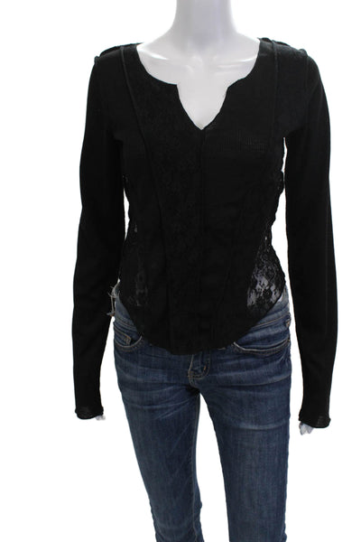 Pol Women Black V-Neck Long Sleeve Gothic Top Rayon Spandex Size S