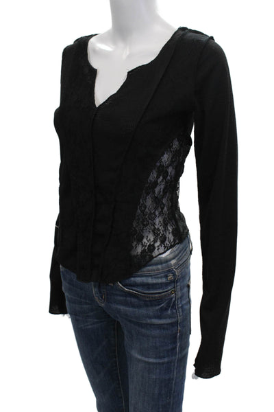 Pol Women Black V-Neck Long Sleeve Gothic Top Rayon Spandex Size S