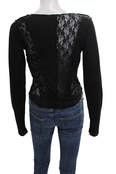 Pol Women Black V-Neck Long Sleeve Gothic Top Rayon Spandex Size S