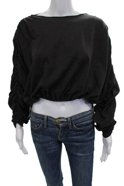 LNA Womens Cropped Black Cotton Long Sleeve Round Neck Top 90s Size XS
