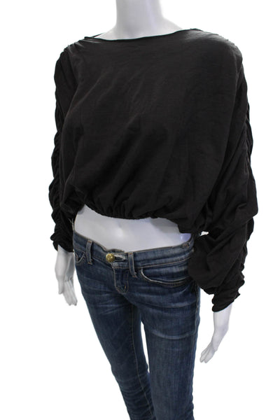 LNA Womens Cropped Black Cotton Long Sleeve Round Neck Top 90s Size XS