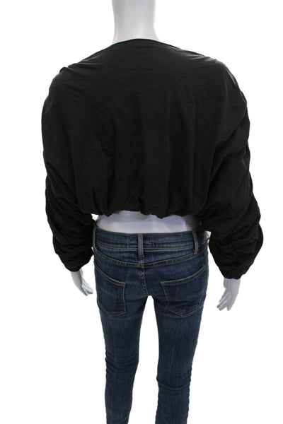 LNA Womens Cropped Black Cotton Long Sleeve Round Neck Top 90s Size XS