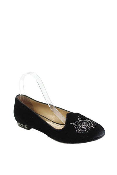 Charlotte Olympia Womens Jeweled Spider Web Slide On Loafers Black Size 38 8