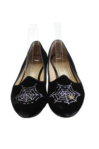 Charlotte Olympia Womens Jeweled Spider Web Slide On Loafers Black Size 38 8