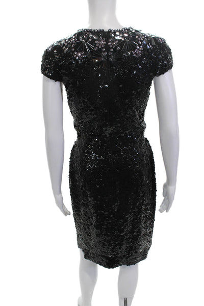 Naeem Khan Women Sheath Dress Black Silk Hook Eye Short Sleeve Size 6