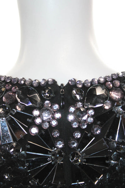 Naeem Khan Women Sheath Dress Black Silk Hook Eye Short Sleeve Size 6