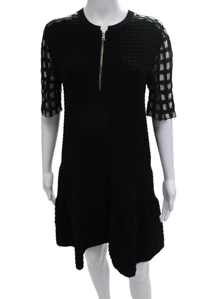 Piece D Anarchive Womens Shift Dress Black Check 3/4 Sleeve Zip Size S