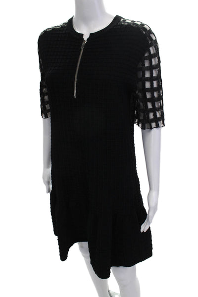 Piece D Anarchive Womens Shift Dress Black Check 3/4 Sleeve Zip Size S