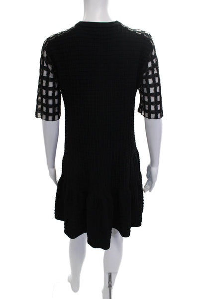 Piece D Anarchive Womens Shift Dress Black Check 3/4 Sleeve Zip Size S
