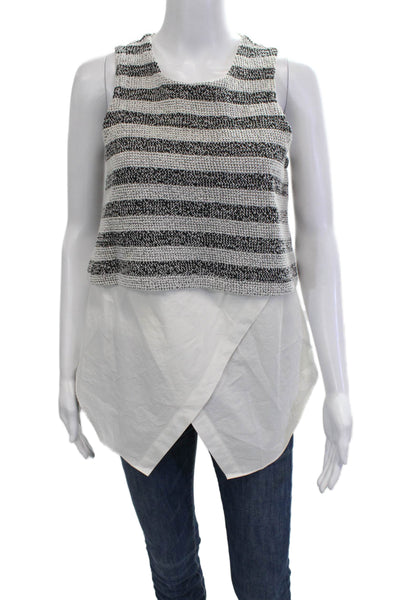 Derek Lam 10 Crosby Women Cropped Striped Sleeveless Tank Black Size 2