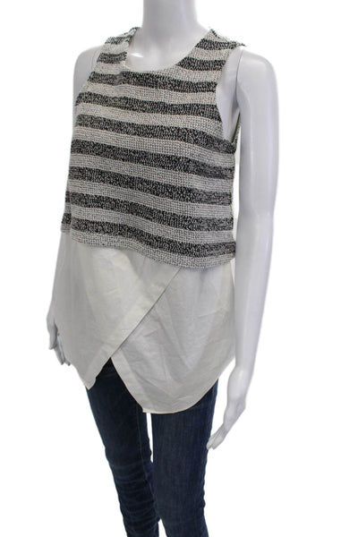 Derek Lam 10 Crosby Women Cropped Striped Sleeveless Tank Black Size 2