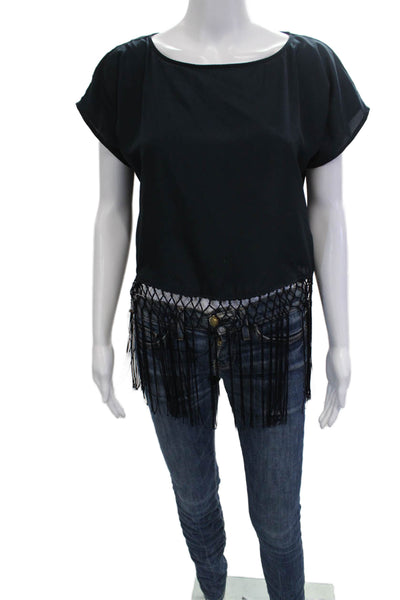 Michael Michael Kors Womens Cropped Top Black Short Sleeve Round Neck Size XS