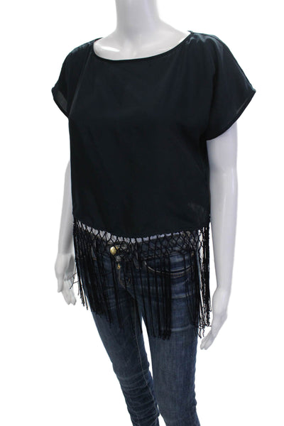 Michael Michael Kors Womens Cropped Top Black Short Sleeve Round Neck Size XS