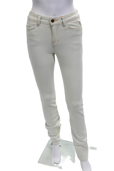 J Brand Womens Skinny High Rise White Jeans Button 34 Inseam Size 26