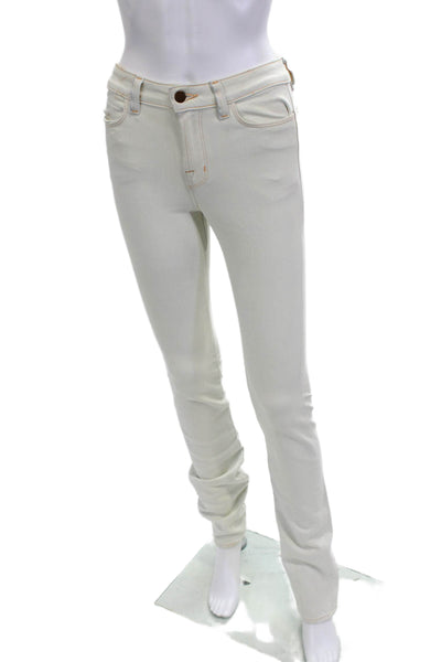 J Brand Womens Skinny High Rise White Jeans Button 34 Inseam Size 26