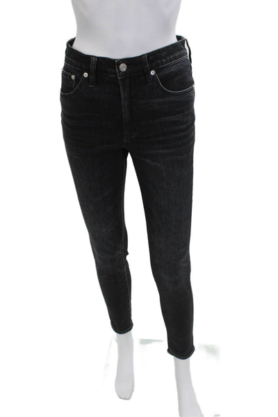 J Crew Womens Skinny Ankle Jeans Black High Rise Button Size 27