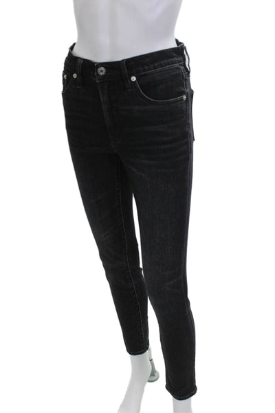 J Crew Womens Skinny Ankle Jeans Black High Rise Button Size 27