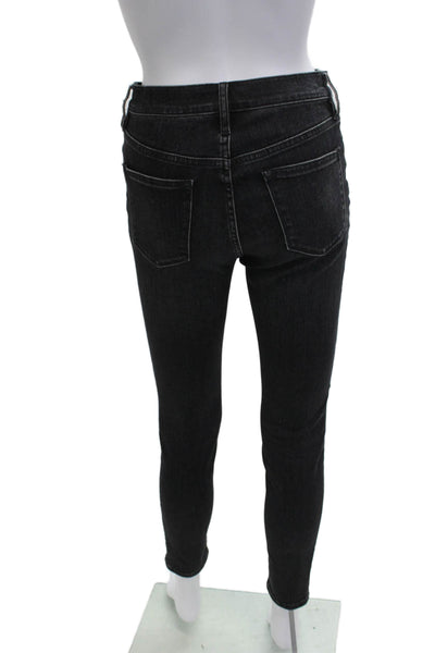 J Crew Womens Skinny Ankle Jeans Black High Rise Button Size 27
