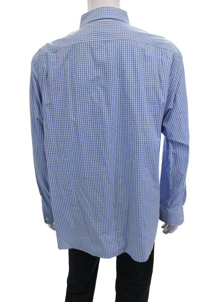 Michael Kors Mens Point Collar Button-Up Blue Check Cotton Dress Shirt Size XL