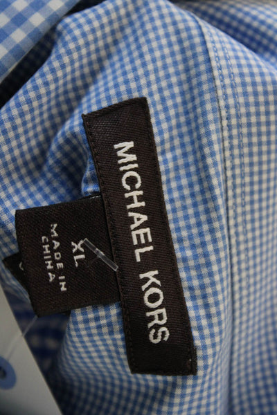 Michael Kors Mens Point Collar Button-Up Blue Check Cotton Dress Shirt Size XL