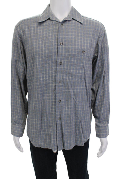 Zanella Mens Cotton Printed Collar Long Sleeve Button Down Shirt Blue Size M