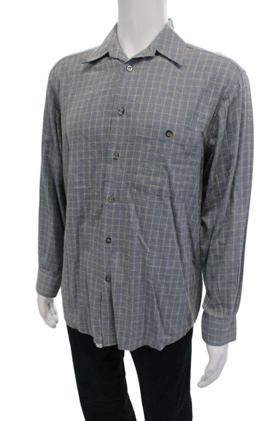 Zanella Mens Cotton Printed Collar Long Sleeve Button Down Shirt Blue Size M