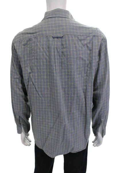 Zanella Mens Cotton Printed Collar Long Sleeve Button Down Shirt Blue Size M