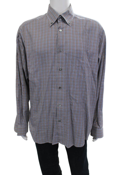 Ermenegildo Zegna Mens Button-Down Blue Check Cotton Shirt Size XL