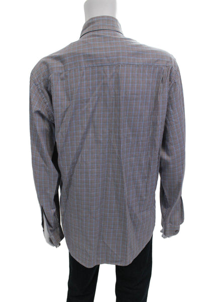Ermenegildo Zegna Mens Button-Down Blue Check Cotton Shirt Size XL