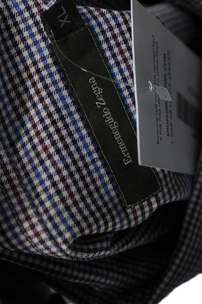 Ermenegildo Zegna Mens Button-Down Blue Check Cotton Shirt Size XL