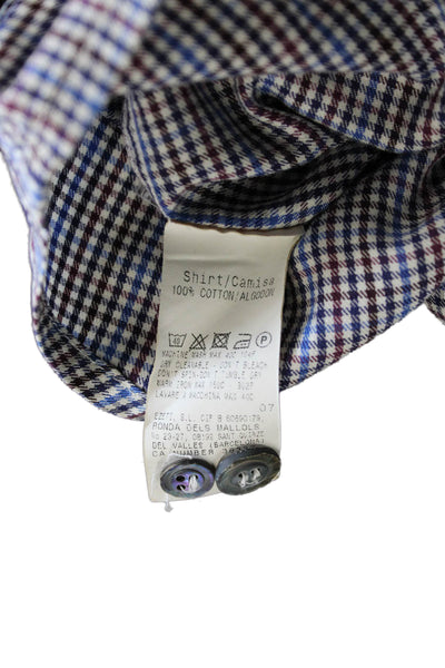 Ermenegildo Zegna Mens Button-Down Blue Check Cotton Shirt Size XL