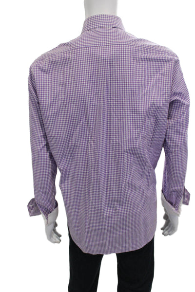 Robert Graham Mens Point Dress Shirt Purple Check Cotton Long Sleeve Size L