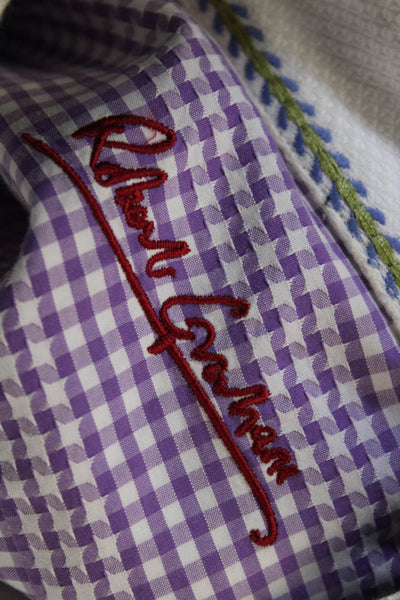 Robert Graham Mens Point Dress Shirt Purple Check Cotton Long Sleeve Size L