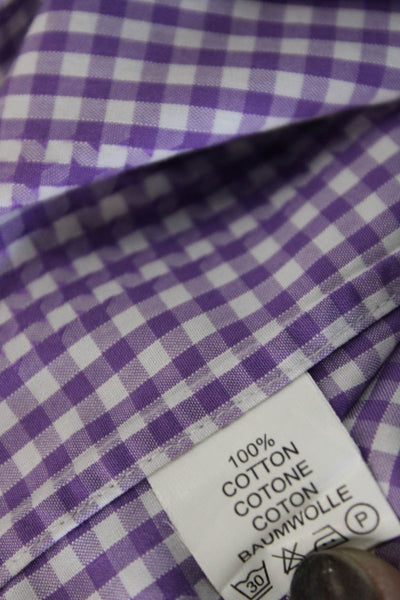 Robert Graham Mens Point Dress Shirt Purple Check Cotton Long Sleeve Size L