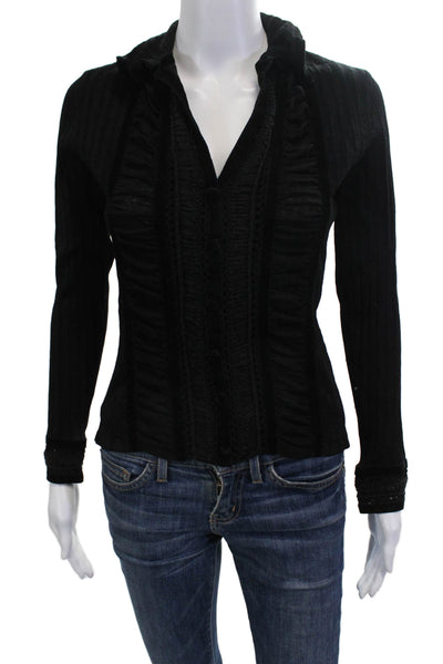 Dolce Cabo Womens Black Collared Long Sleeve Button Up Blouse Size S