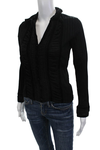 Dolce Cabo Womens Black Collared Long Sleeve Button Up Blouse Size S