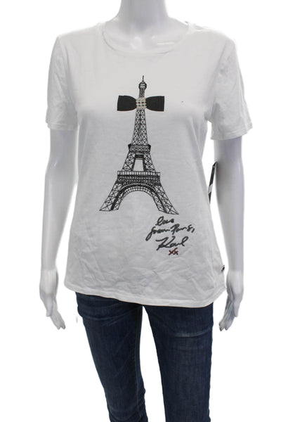 Karl Lagerfeld Women White Graphic T-Shirt Short Sleeve Size S