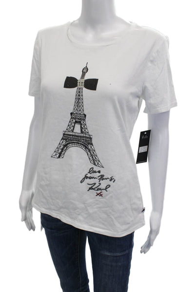 Karl Lagerfeld Women White Graphic T-Shirt Short Sleeve Size S