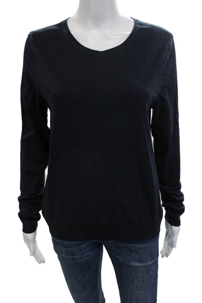 Athleta Women Dark Blue Basic T-Shirt Long Sleeve Round Neck Nylon Size M