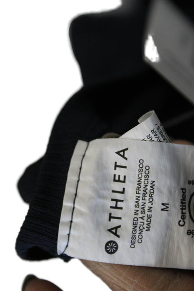 Athleta Women Dark Blue Basic T-Shirt Long Sleeve Round Neck Nylon Size M