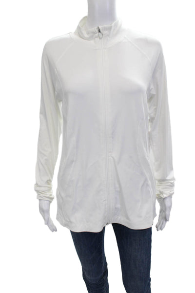 Athleta Womens Windbreaker White High Neck Zip Polyester Spandex Size M