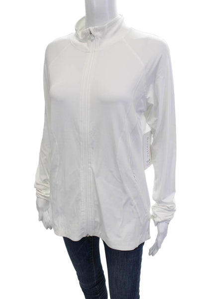 Athleta Womens Windbreaker White High Neck Zip Polyester Spandex Size M