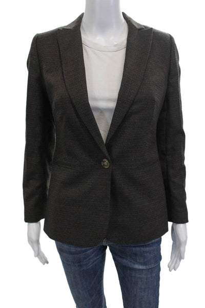 J Crew Womens Dark Gray Checked Wool Blazer Button V-Neck Size 0P