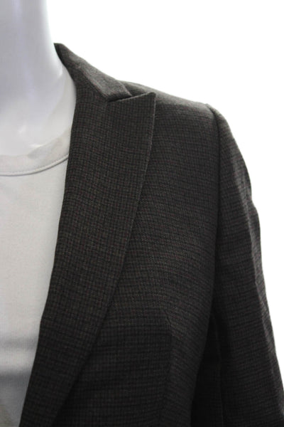 J Crew Womens Dark Gray Checked Wool Blazer Button V-Neck Size 0P