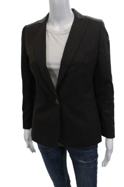 J Crew Womens Dark Gray Checked Wool Blazer Button V-Neck Size 0P