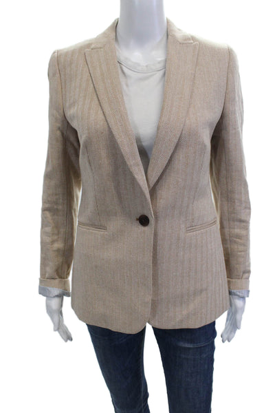 J Crew Womens Beige Herringbone Wool Blazer Button Collared Size 2