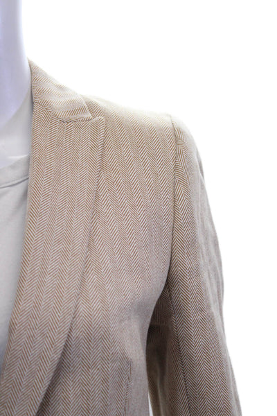 J Crew Womens Beige Herringbone Wool Blazer Button Collared Size 2