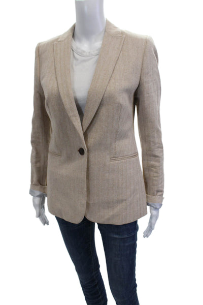 J Crew Womens Beige Herringbone Wool Blazer Button Collared Size 2