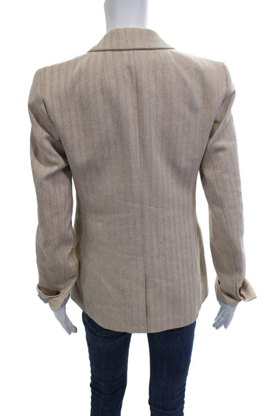 J Crew Womens Beige Herringbone Wool Blazer Button Collared Size 2