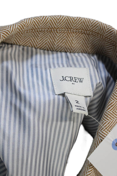 J Crew Womens Beige Herringbone Wool Blazer Button Collared Size 2